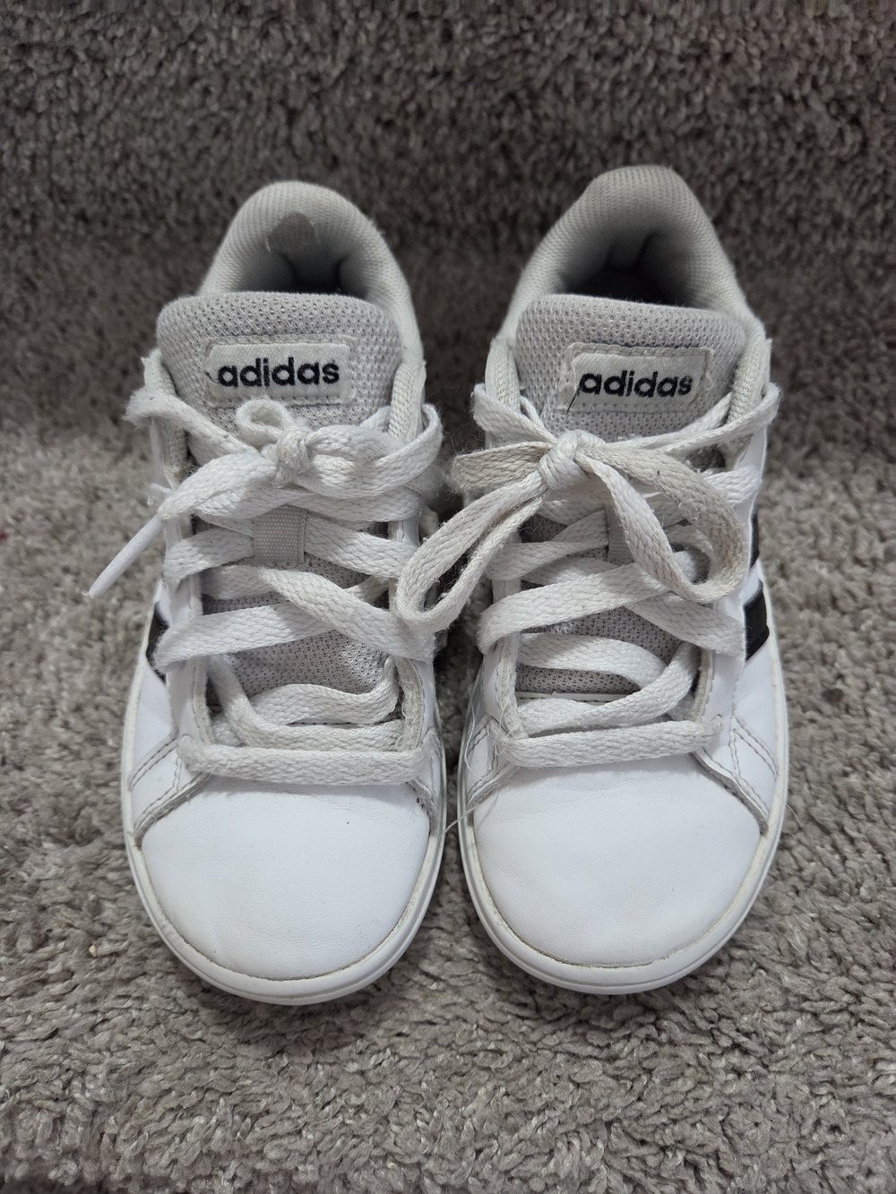 adidas Kids White Sneakers with Black Stripes